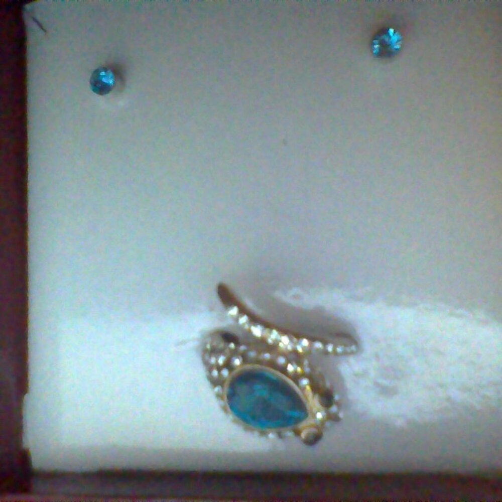 gold plated aqua marine ring size 6 with matching studs